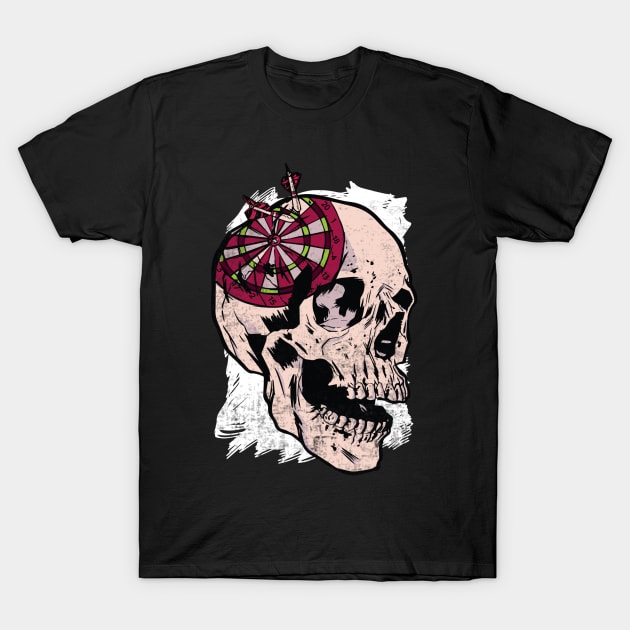 Dartboard Skull Funny Darts Player T-Shirt by Visual Vibes